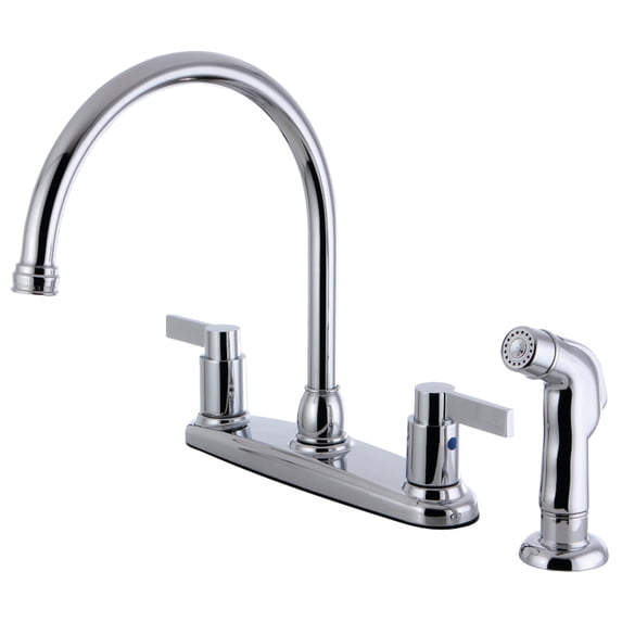 Kingston FB2791NDLSP NuvoFusion Two-Handle 4-Hole 8" Centerset Kitchen Faucet with Side Sprayer in Polished Chrome