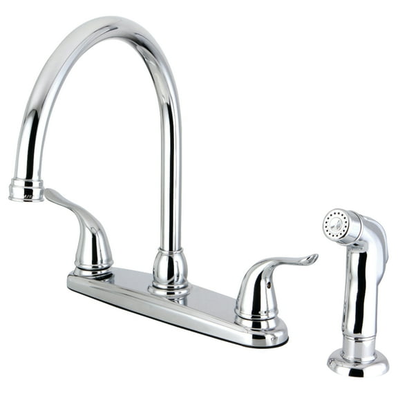 Kingston FB2791YLSP Yosemite Two-Handle 4-Hole 8" Centerset Kitchen Faucet with Side Sprayer in Polished Chrome