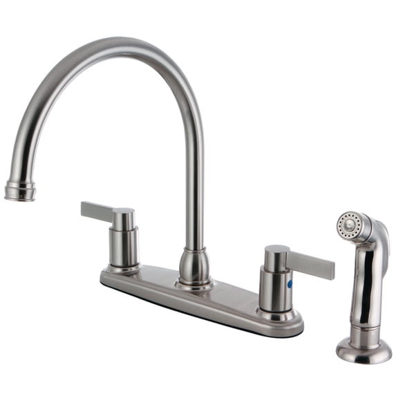 Kingston FB2798NDLSP NuvoFusion Two-Handle 4-Hole 8" Centerset Kitchen Faucet with Side Sprayer in Brushed Nickel