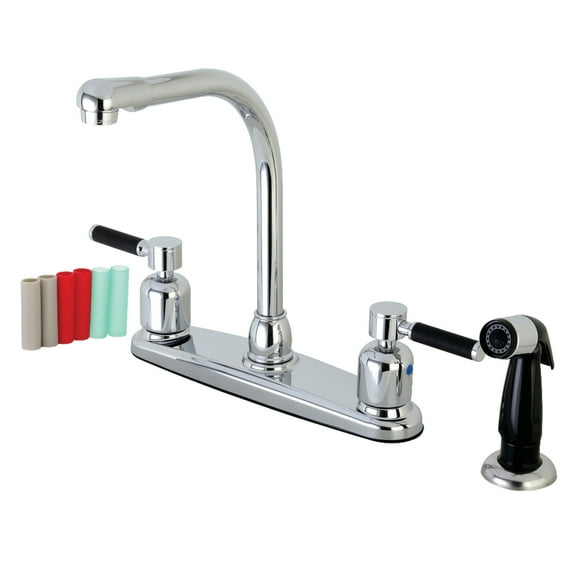 Kingston FB751DKL Kaiser Two-Handle 4-Hole 8" Centerset Kitchen Faucet with Side Sprayer in Polished Chrome