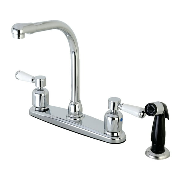 Kingston FB751DPL Paris Two-Handle 4-Hole 8" Centerset Kitchen Faucet with Side Sprayer in Polished Chrome