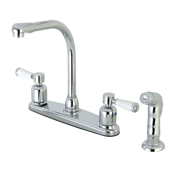 Kingston FB751DPLSP Paris Two-Handle 4-Hole 8" Centerset Kitchen Faucet with Side Sprayer in Polished Chrome
