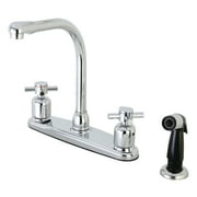 Kingston FB751DX Concord Two-Handle 4-Hole 8" Centerset Kitchen Faucet with Side Sprayer in Polished Chrome