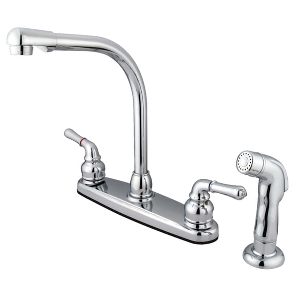 Kingston FB751SP Americana Two-Handle 4-Hole 8" Centerset Kitchen Faucet with Side Sprayer in Polished Chrome