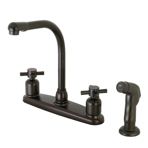 Kingston FB755DXSP Concord Two-Handle 4-Hole 8" Centerset Kitchen Faucet with Side Sprayer in Oil Rubbed Bronze