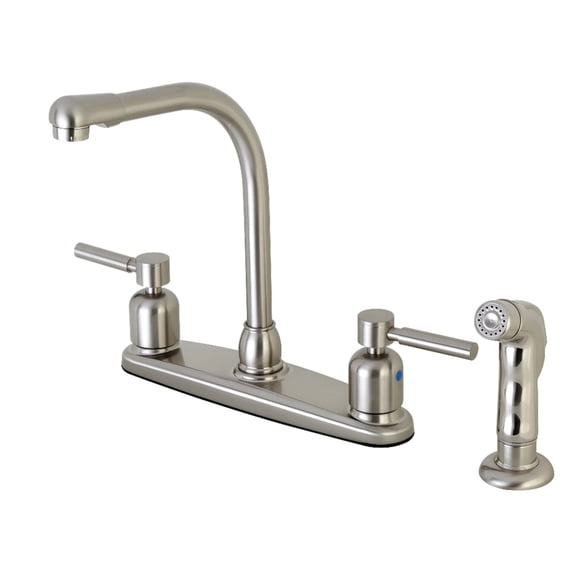 Kingston FB758DLSP Concord Two-Handle 4-Hole 8" Centerset Kitchen Faucet with Side Sprayer in Brushed Nickel