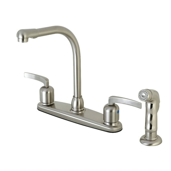 Kingston FB758EFLSP Centurion Two-Handle 4-Hole 8" Centerset Kitchen Faucet with Side Sprayer in Brushed Nickel