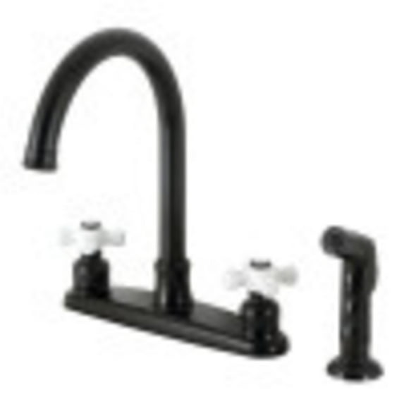 Kingston Brass FB7790PXSP Victorian 8" Centerset Kitchen Faucet with Sprayer, Matte Black