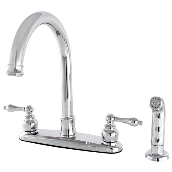 Kingston FB7791ALSP Victorian Two-Handle 4-Hole 8" Centerset Kitchen Faucet with Side Sprayer in Polished Chrome