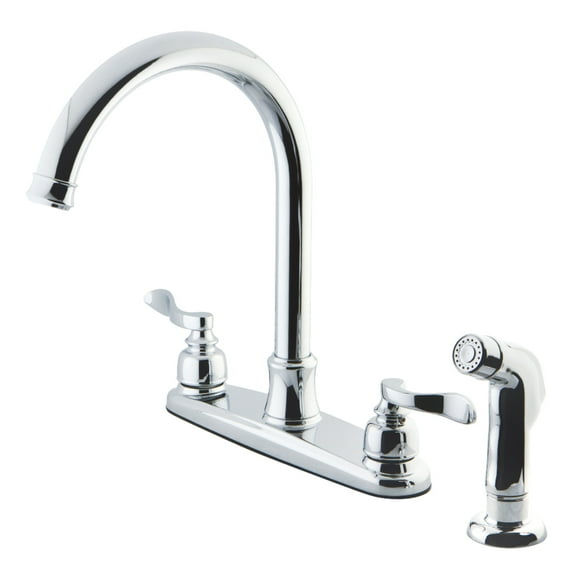 Kingston FB7791NFLSP NuWave French Two-Handle 4-Hole 8" Centerset Kitchen Faucet with Side Sprayer in Polished Chrome