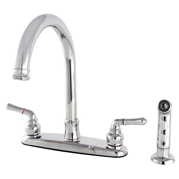 Kingston FB7791NMLSP Naples Two-Handle 4-Hole 8" Centerset Kitchen Faucet with Side Sprayer in Polished Chrome