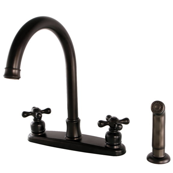 Kingston FB7795AXSP Victorian Two-Handle 4-Hole 8" Centerset Kitchen Faucet with Side Sprayer in Oil Rubbed Bronze