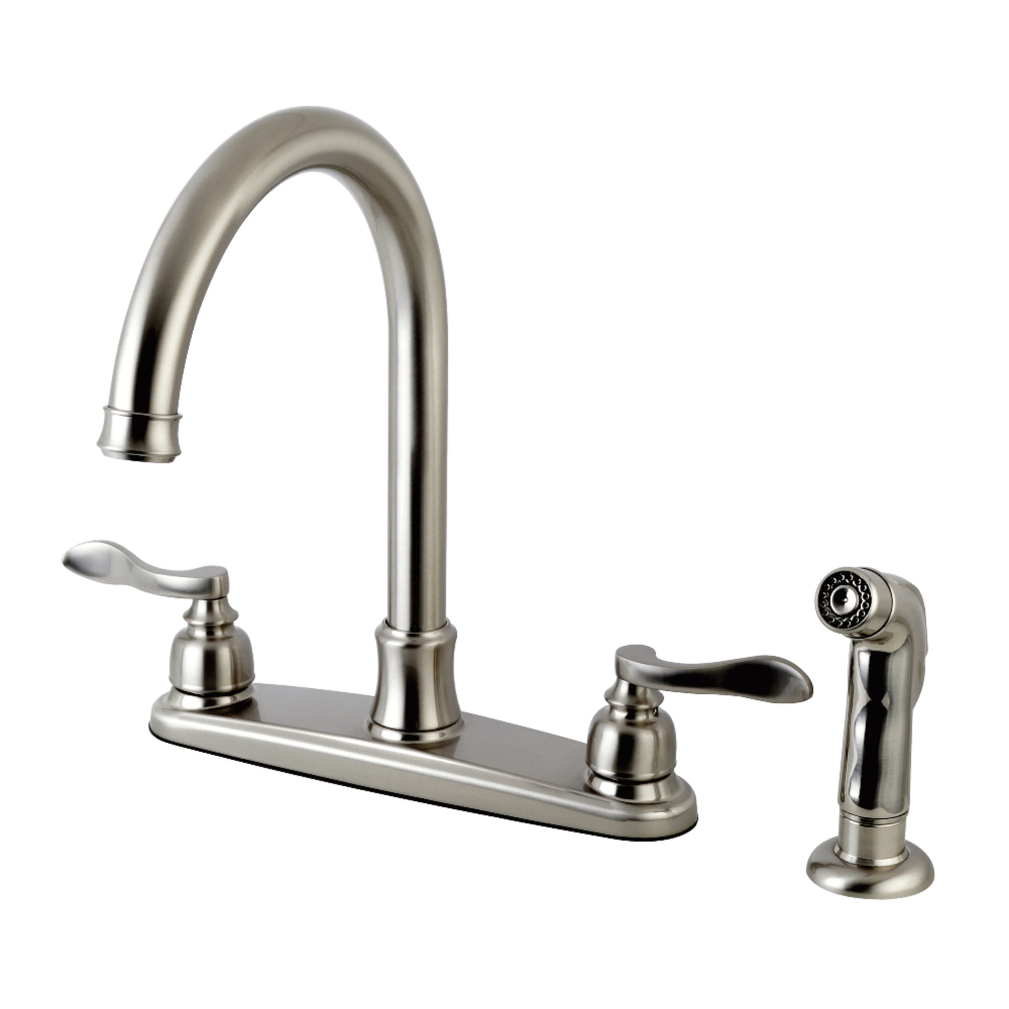 Kingston FB7798NFLSP NuWave French Two-Handle 4-Hole 8" Centerset Kitchen Faucet with Side Sprayer in Brushed Nickel