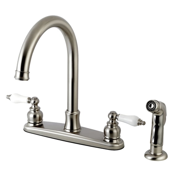 Kingston FB7798PLSP Victorian Two-Handle 4-Hole 8" Centerset Kitchen Faucet with Side Sprayer in Brushed Nickel