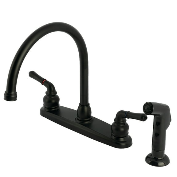 Kingston Brass FB790SP Magellan Double-Handle 8" Centerset Kitchen Faucet with Side Sprayer, Matte Black