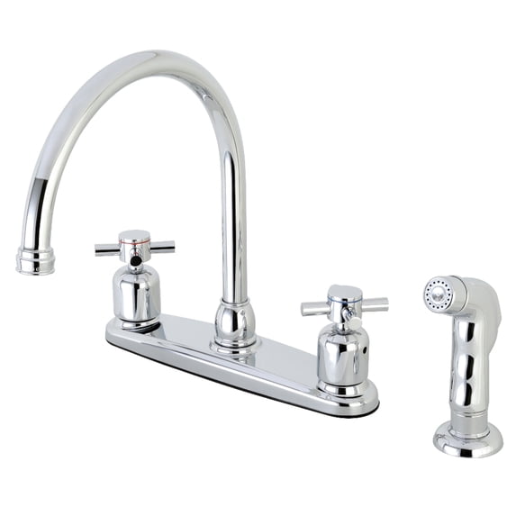Kingston FB791DXSP Concord Two-Handle 4-Hole 8" Centerset Kitchen Faucet with Side Sprayer in Polished Chrome