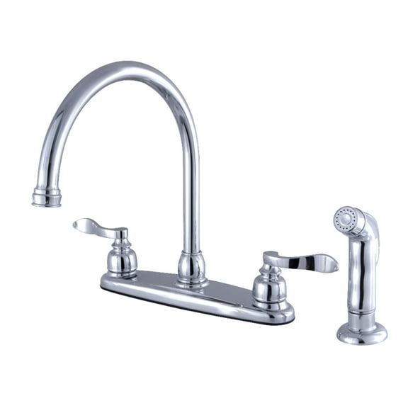 Kingston FB791NFLSP NuWave French Two-Handle 4-Hole 8" Centerset Kitchen Faucet with Side Sprayer in Polished Chrome