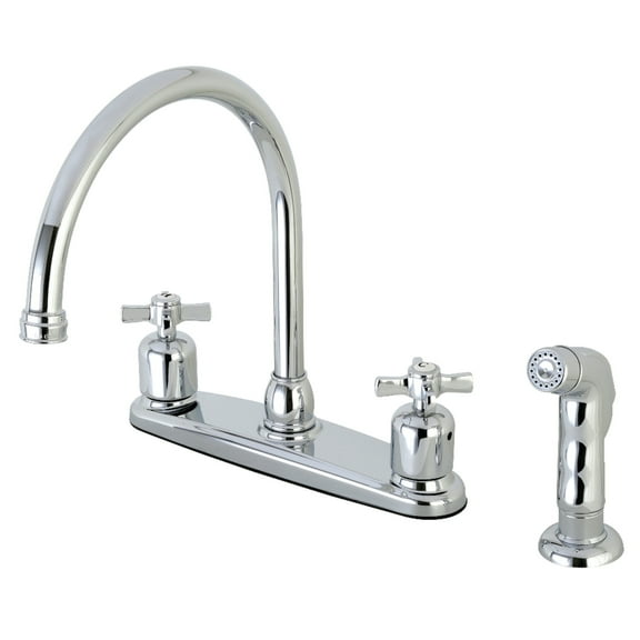 Kingston FB791ZXSP Millennium Two-Handle 4-Hole 8" Centerset Kitchen Faucet with Side Sprayer in Polished Chrome