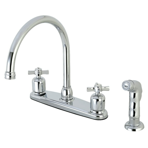 Kingston FB791ZXSP Millennium Two-Handle 4-Hole 8" Centerset Kitchen Faucet with Side Sprayer in Polished Chrome