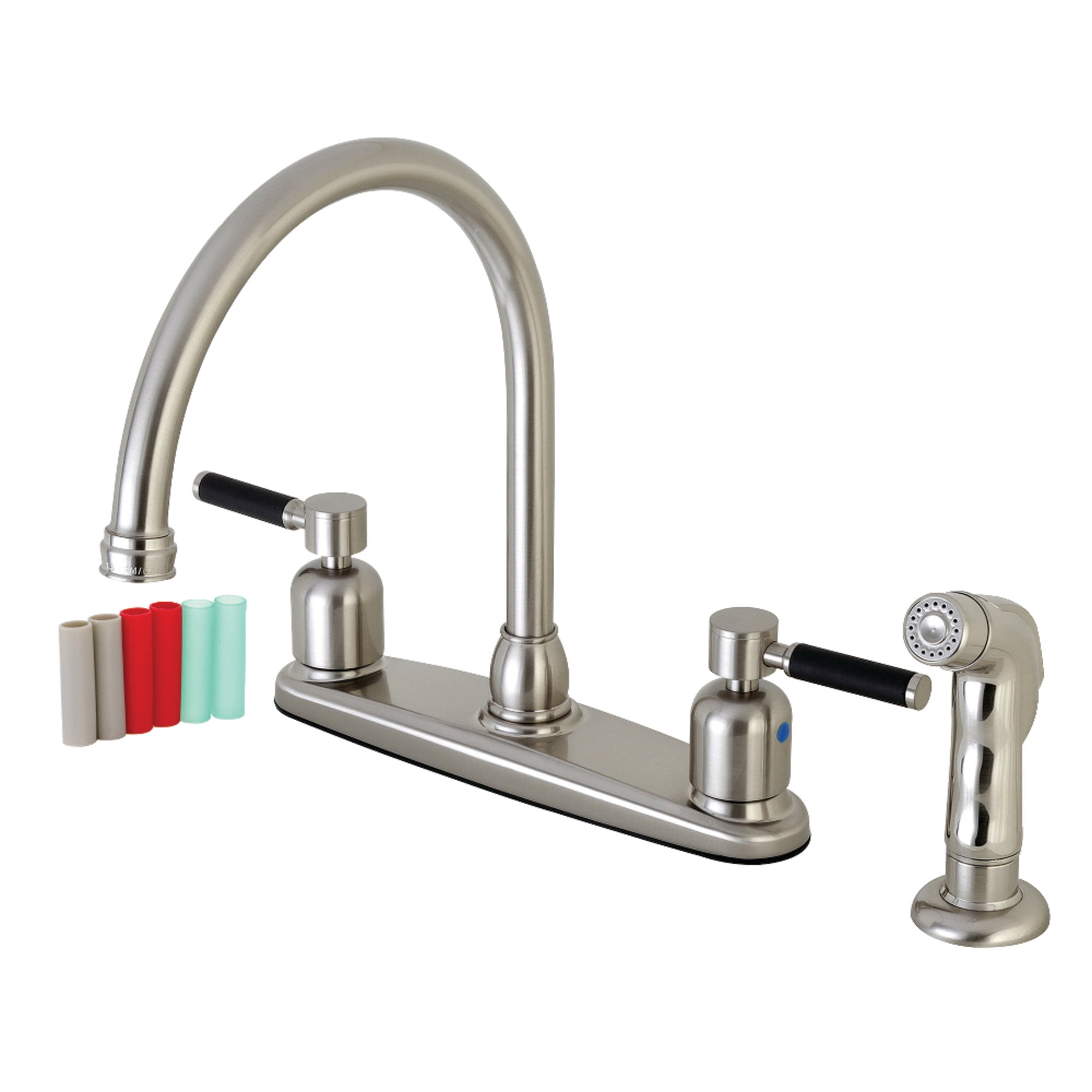 Kingston FB798DKLSP Kaiser Two-Handle 4-Hole 8" Centerset Kitchen Faucet with Side Sprayer in Brushed Nickel