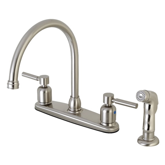 Kingston FB798DLSP Concord Two-Handle 4-Hole 8" Centerset Kitchen Faucet with Side Sprayer in Brushed Nickel