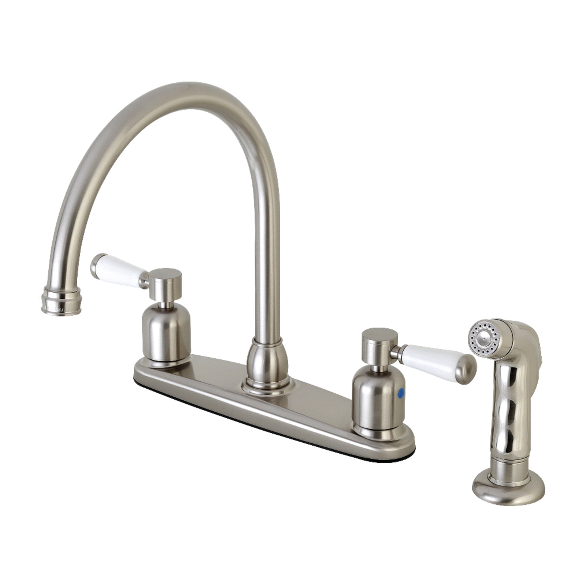 Kingston FB798DPLSP Paris Two-Handle 4-Hole 8" Centerset Kitchen Faucet with Side Sprayer in Brushed Nickel