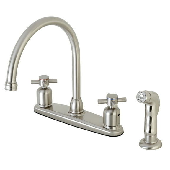 Kingston FB798DXSP Concord Two-Handle 4-Hole 8" Centerset Kitchen Faucet with Side Sprayer in Brushed Nickel