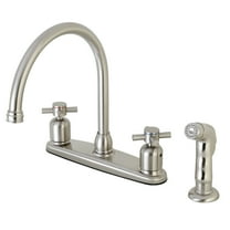 Kingston FB798DXSP Concord Two-Handle 4-Hole 8" Centerset Kitchen Faucet with Side Sprayer in Brushed Nickel