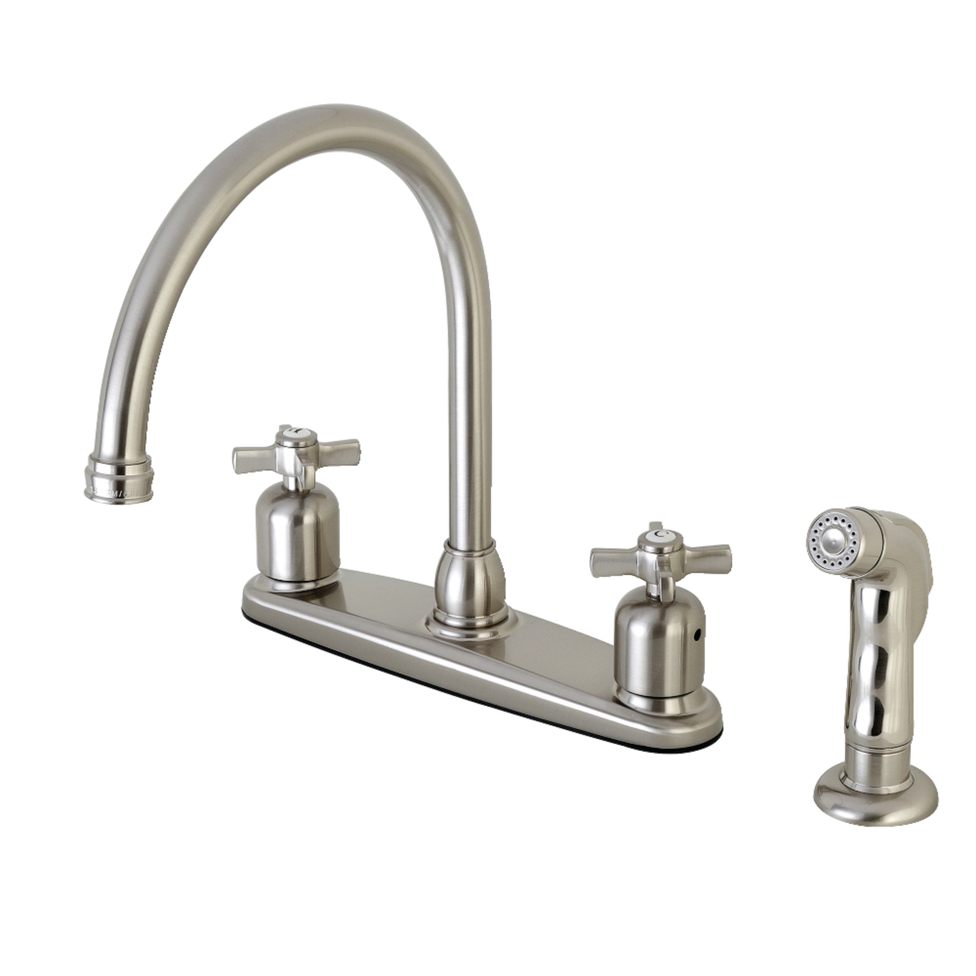 Kingston FB798ZXSP Millennium Two-Handle 4-Hole 8" Centerset Kitchen Faucet with Side Sprayer in Brushed Nickel