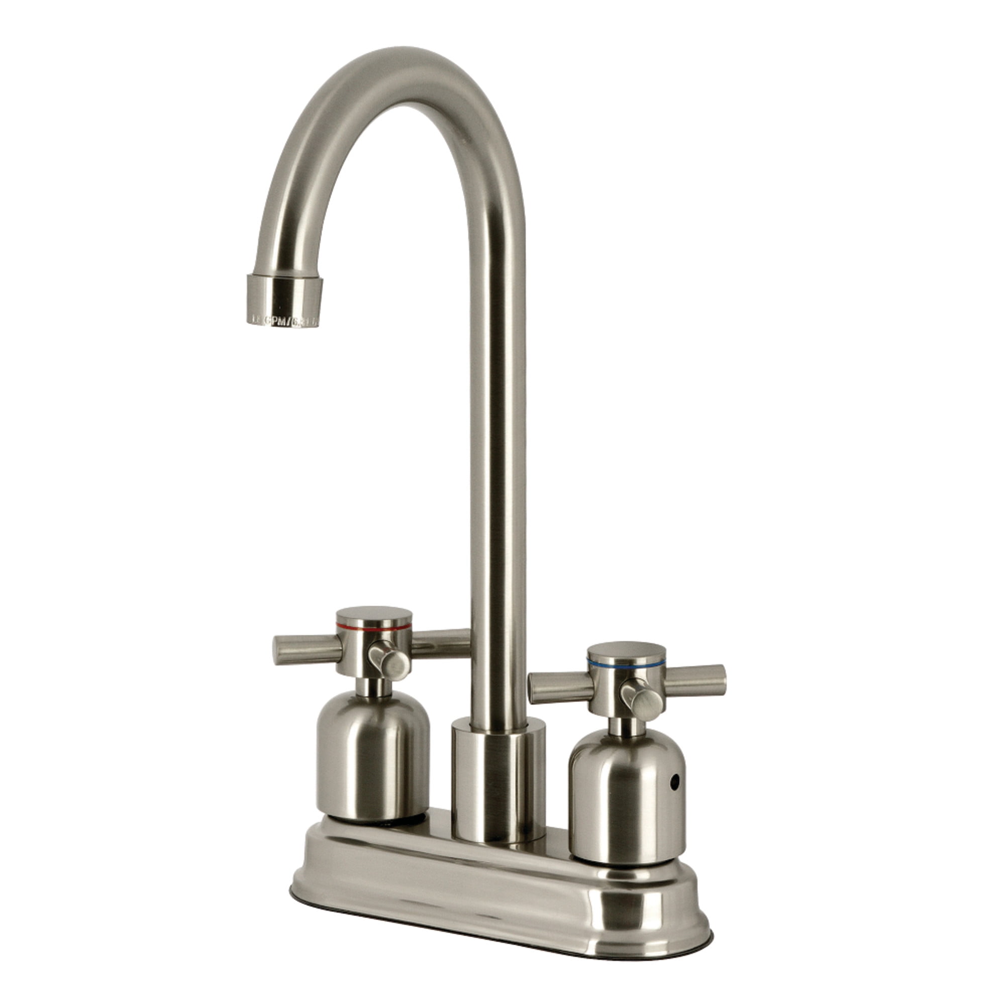 Kingston Brass FB8498DX Concord Double-Handle 4" Centerset High-Arc Bar Faucet, Brushed Nickel