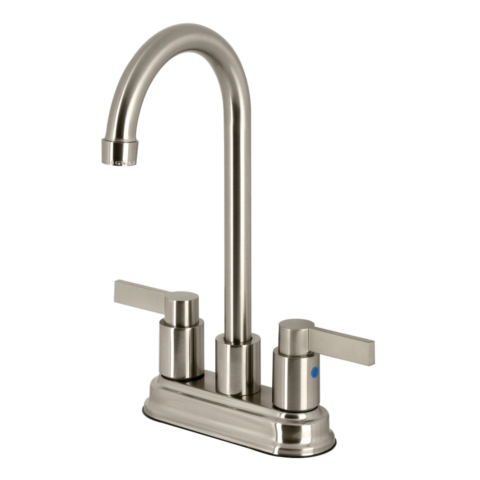 Kingston Brass FB8498NDL Nuvofusion Double-Handle 4" Centerset High-Arc Bar Faucet, Brushed Nickel