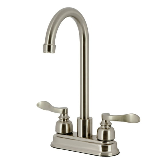 Kingston Brass FB8498NFL Nuwave French Double-Handle 4" Centerset High-Arc Bar Faucet, Brushed Nickel