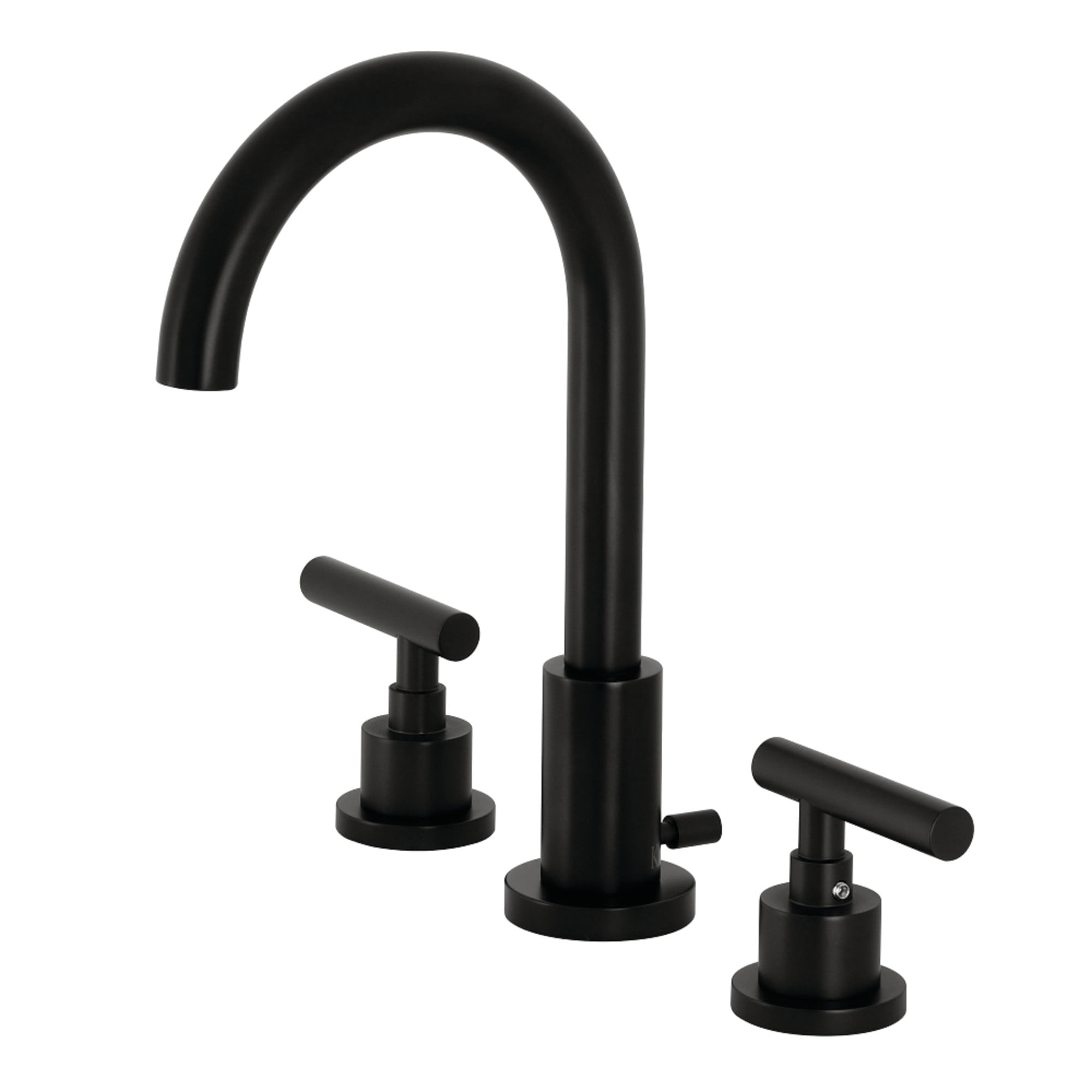 Kingston Brass FSC8920CML Manhattan Two-Handle 3-Hole Deck Mount Widespread Bathroom Faucet with Brass Pop-Up in Matte Black