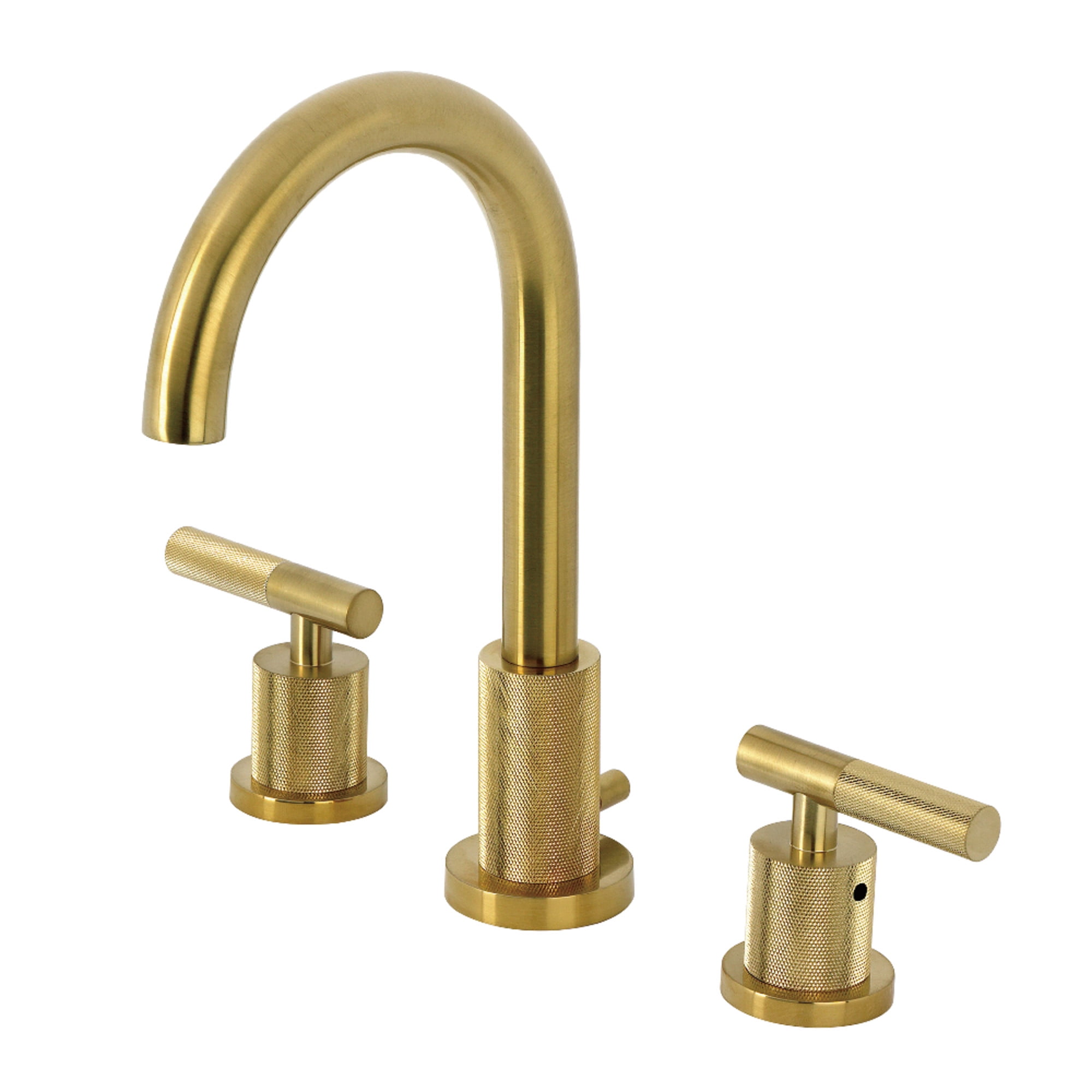 Kingston Brass FSC8923KNL Convergent Two-Handle 3-Hole Deck Mount Widespread Bathroom Faucet with Knurled Handle and Brass Pop-Up in Brushed Brass
