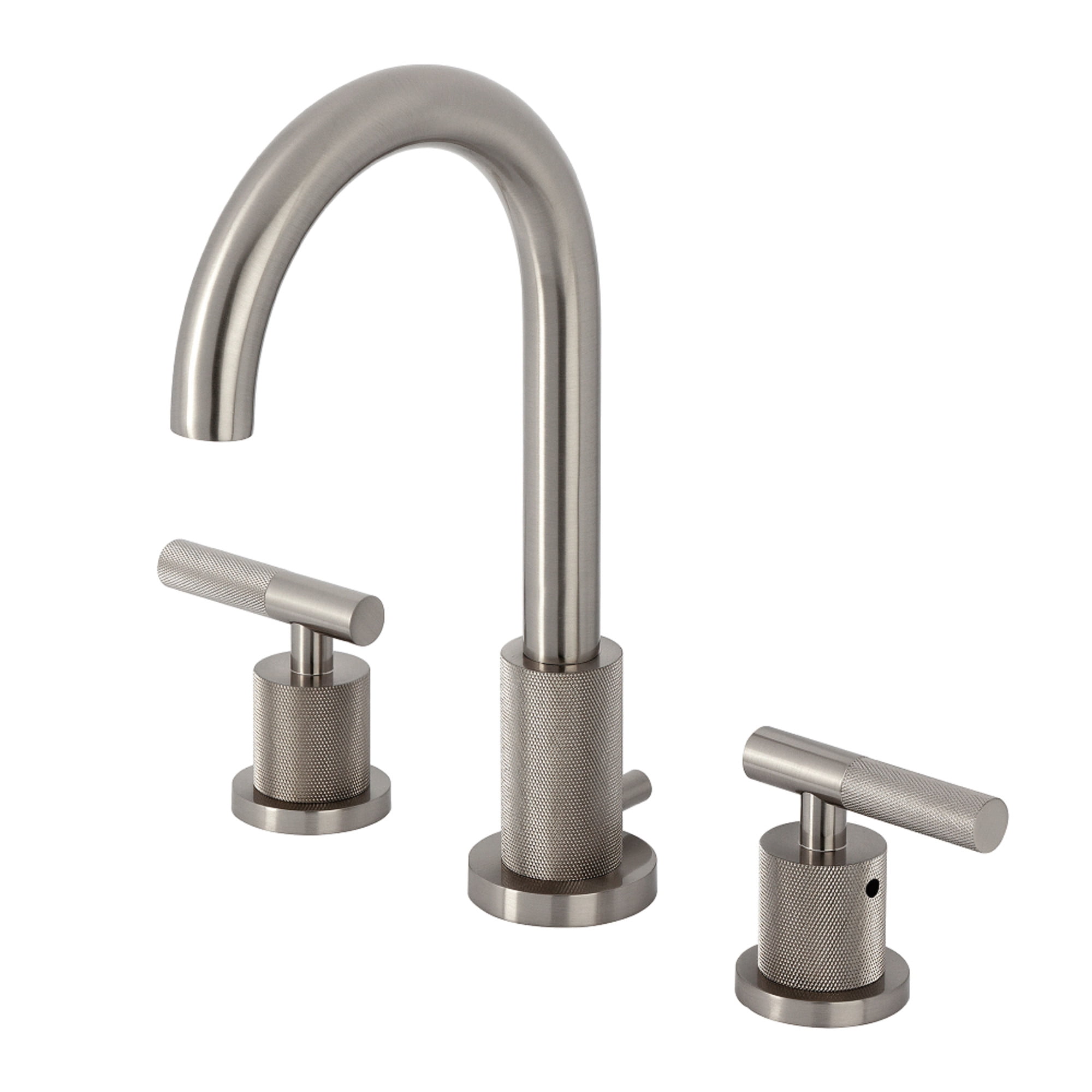 Kingston Brass FSC8928KNL Convergent Two-Handle 3-Hole Deck Mount Widespread Bathroom Faucet with Knurled Handle and Brass Pop-Up in Brushed Nickel