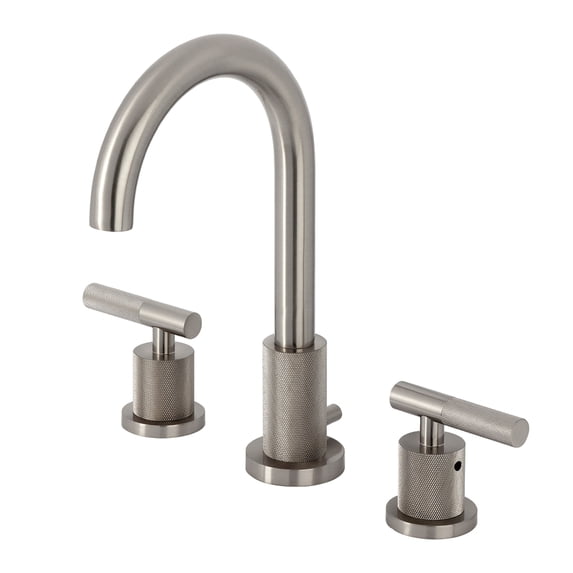 Kingston Brass FSC8928KNL Convergent Two-Handle 3-Hole Deck Mount Widespread Bathroom Faucet with Knurled Handle and Brass Pop-Up in Brushed Nickel