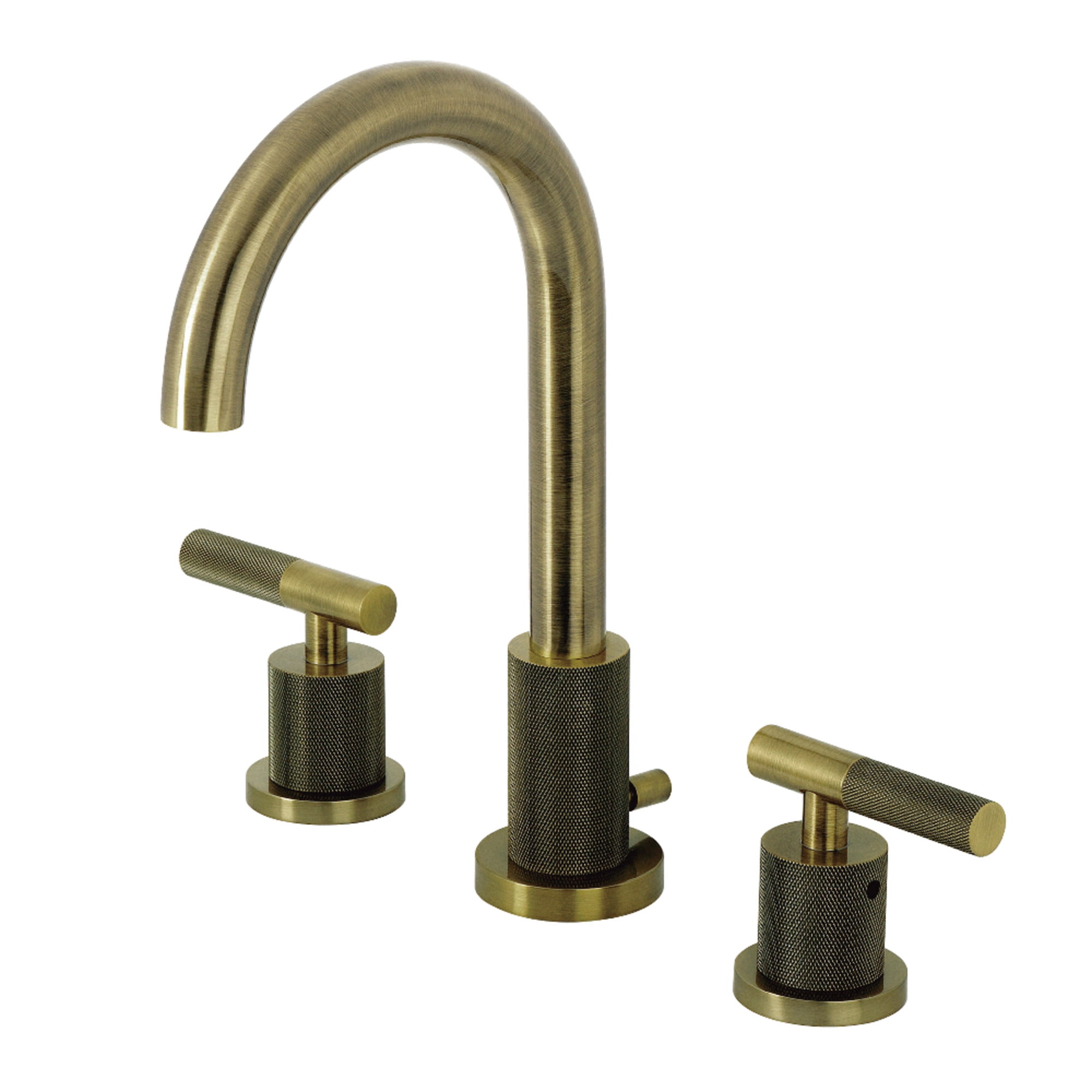 Kingston Brass FSC892KNLAB Convergent Two-Handle 3-Hole Deck Mount Widespread Bathroom Faucet with Knurled Handle and Brass Pop-Up in Antique Brass