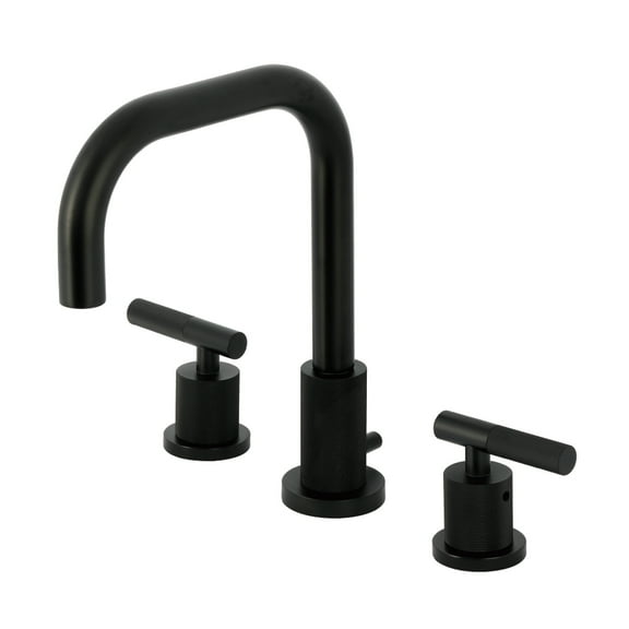 Kingston Brass FSC8930KNL Convergent Two-Handle 3-Hole Deck Mount Widespread Bathroom Faucet with Knurled Handle and Brass Pop-Up in Matte Black