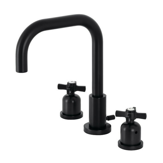 Kingston Brass FSC8930ZX Millennium Two-Handle 3-Hole Deck Mount Widespread Bathroom Faucet with Brass Pop-Up in Matte Black