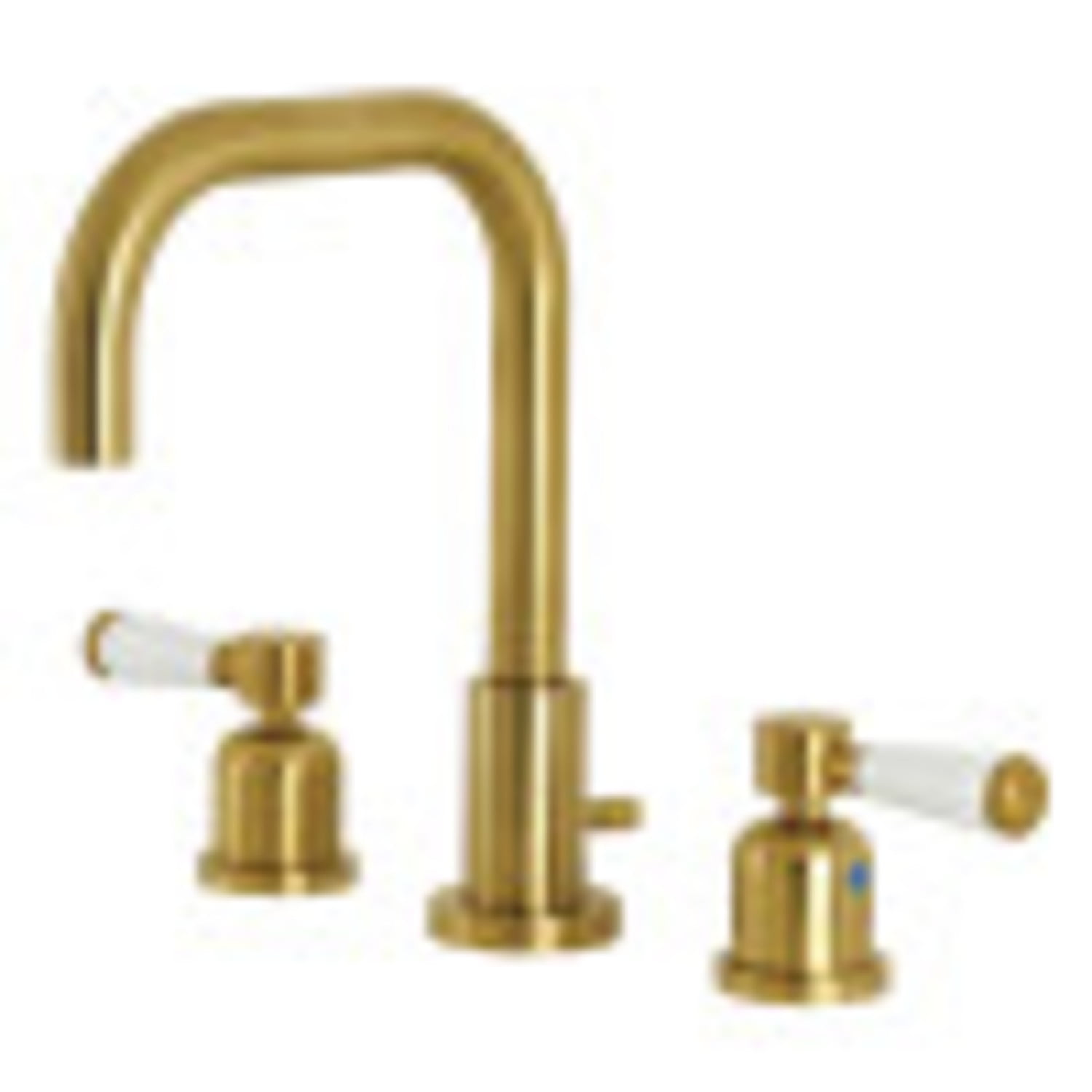 Brushed Brass Widespread Bathroom Faucet with Porcelain Handles