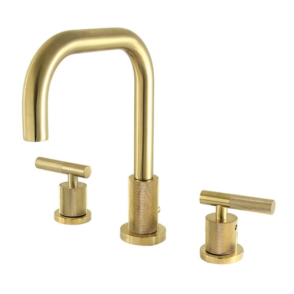 Kingston Brass FSC8933KNL Convergent Two-Handle 3-Hole Deck Mount Widespread Bathroom Faucet with Knurled Handle and Brass Pop-Up in Brushed Brass