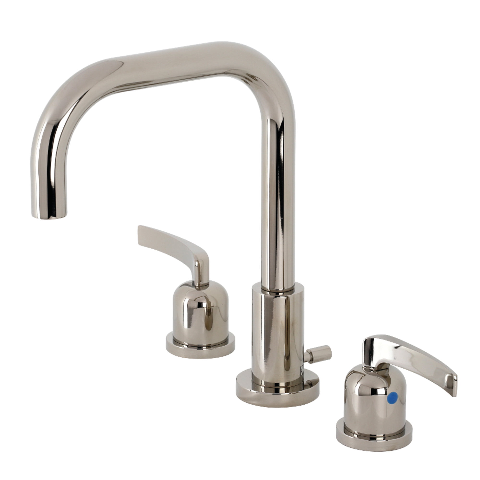 Kingston Brass FSC8939EFL Centurion Two-Handle 3-Hole Deck Mount Widespread Bathroom Faucet with Brass Pop-Up in Polished Nickel