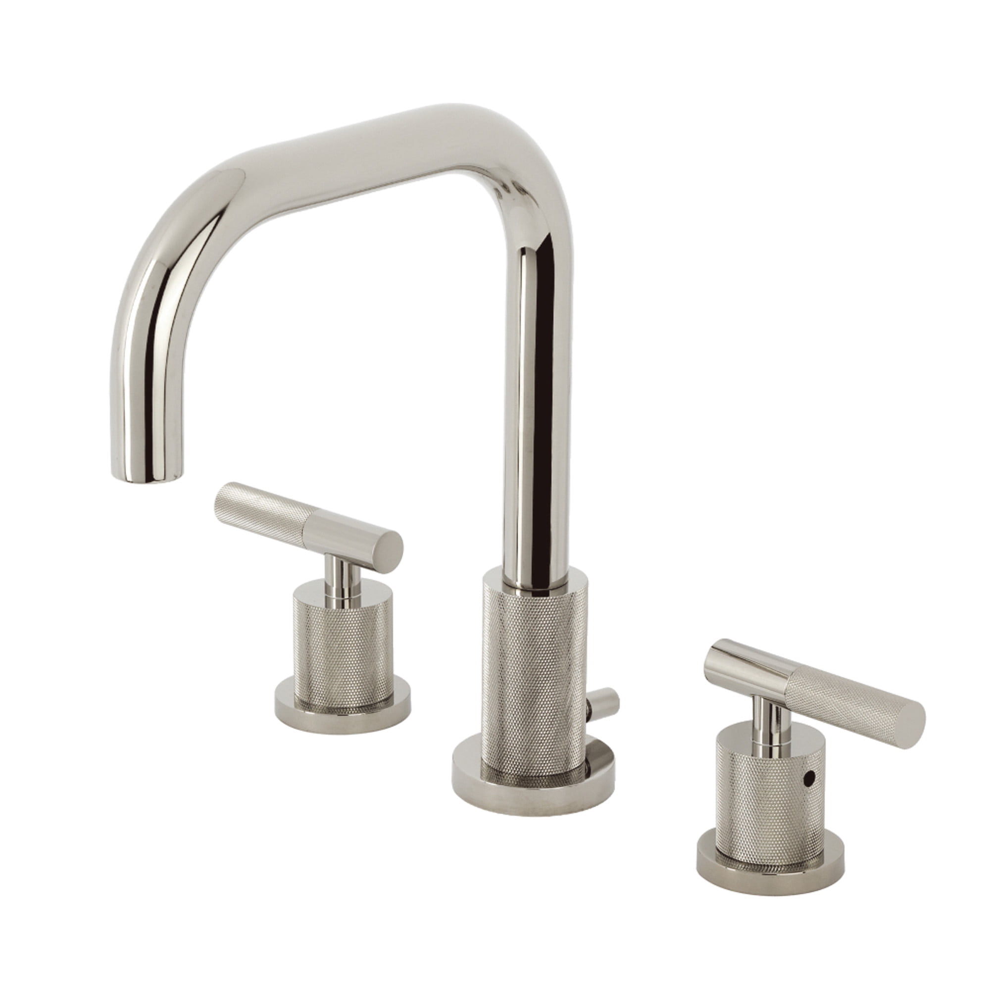 Kingston Brass FSC8939KNL Convergent Two-Handle 3-Hole Deck Mount Widespread Bathroom Faucet with Knurled Handle and Brass Pop-Up in Polished Nickel