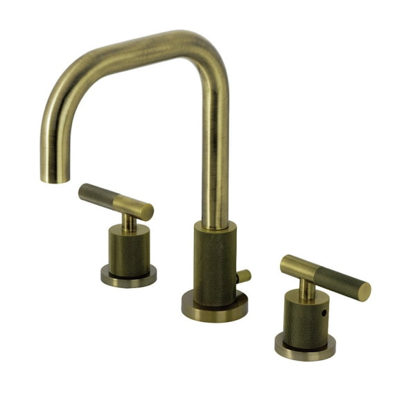 Kingston Brass FSC893KNLAB Convergent Two-Handle 3-Hole Deck Mount Widespread Bathroom Faucet with Knurled Handle and Brass Pop-Up in Antique Brass