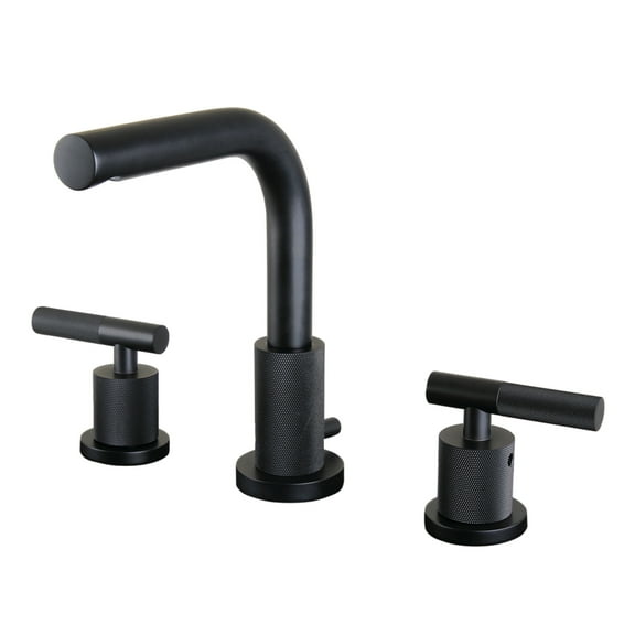 Kingston Brass FSC8950KNL Convergent Two-Handle 3-Hole Deck Mount Widespread Bathroom Faucet with Knurled Handle and Brass Pop-Up in Matte Black