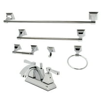 Kingston Brass FSK4641DL 4 in. Bathroom Faucet with 5-Piece Bathroom Hardware Combo, Polished Chrome