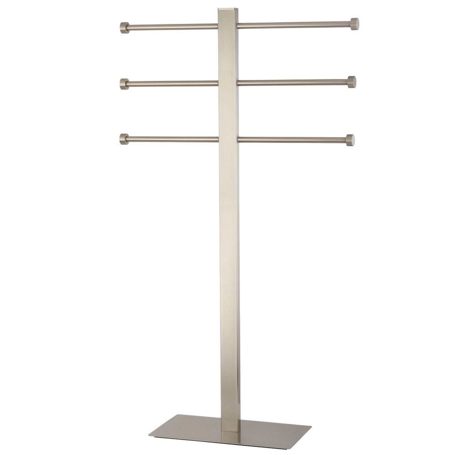 Satin Nickel Freestanding Triple Towel Rack with Sliding Rods