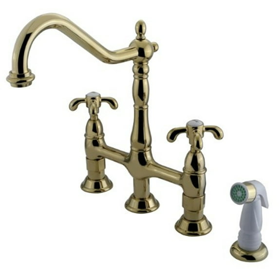 Kingston Brass French Country Double Handle 8" Centerset Kitchen Faucet with White Sprayer