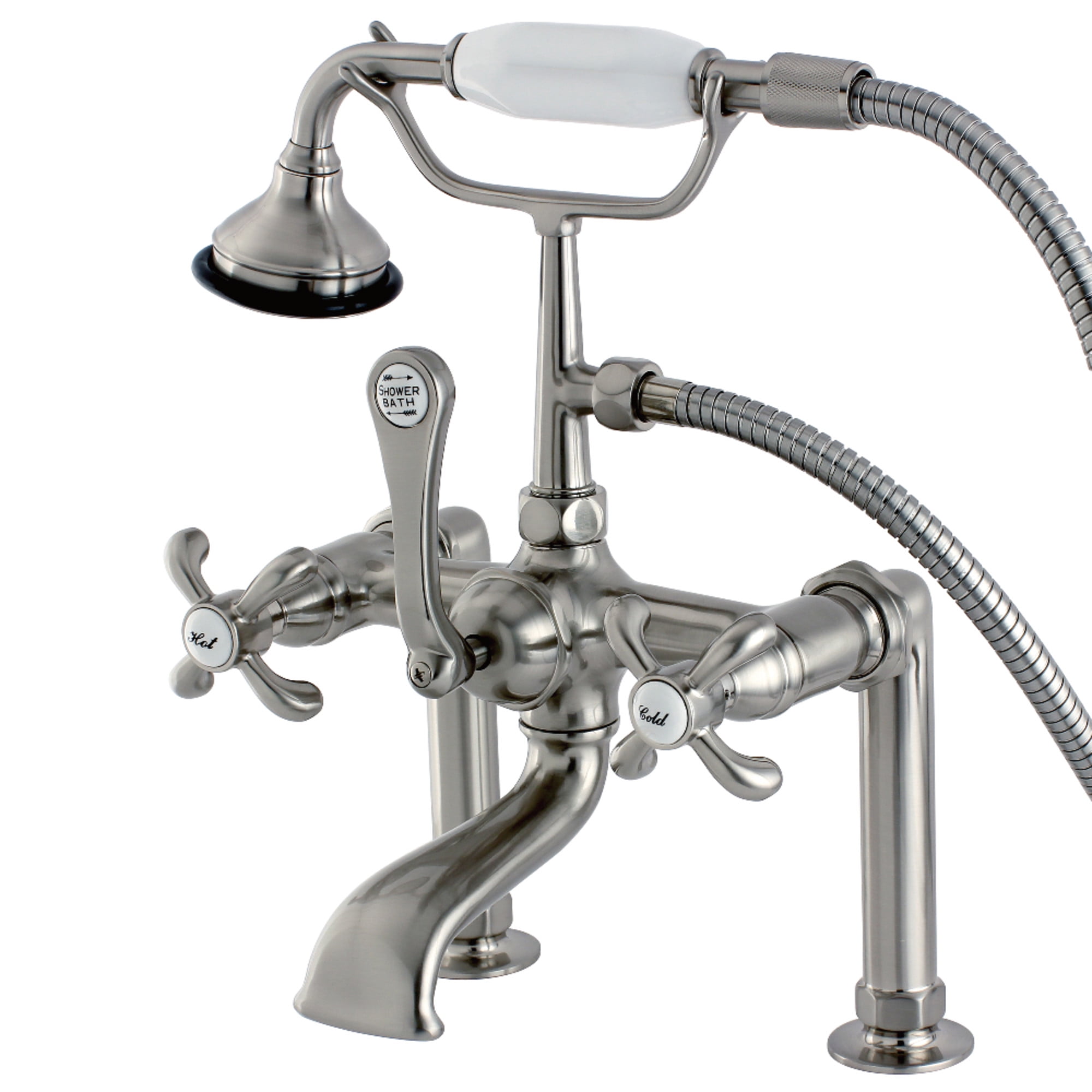 Aqua Vintage AE103T8TX French Country 7" Center Deck-Mount Clawfoot Tub Faucet with Hand Shower, Brushed Nickel