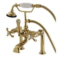 thumbnail image 1 of Aqua Vintage AE103T2TX French Country 7" Center Deck-Mount Clawfoot Tub Faucet with Hand Shower, Polished Brass, 1 of 5